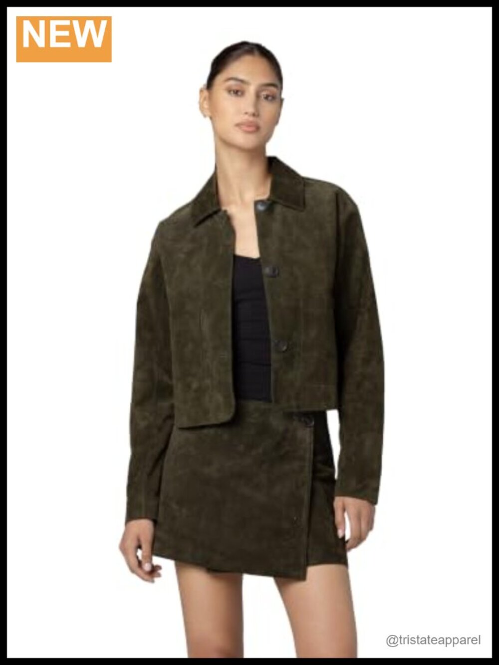 Real Suede Women's Jacket with Pockets Long Sleeve Button Closure